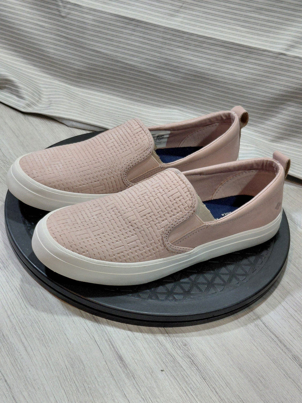 NEW Sperry Women's Crest Top Siders Slip-On Woven Leather Blush Pink SIZE W8